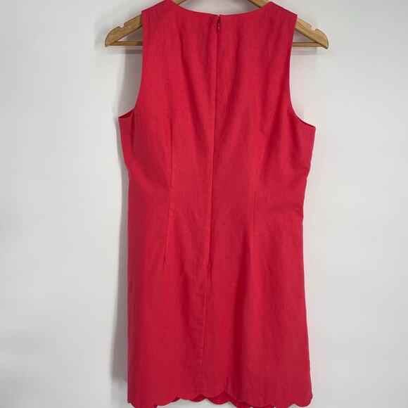 J.Crew Dress Womens 4 Pink Linen Scalloped Edge Coastal Nautical Preppy Feminine - Picture 2 of 7